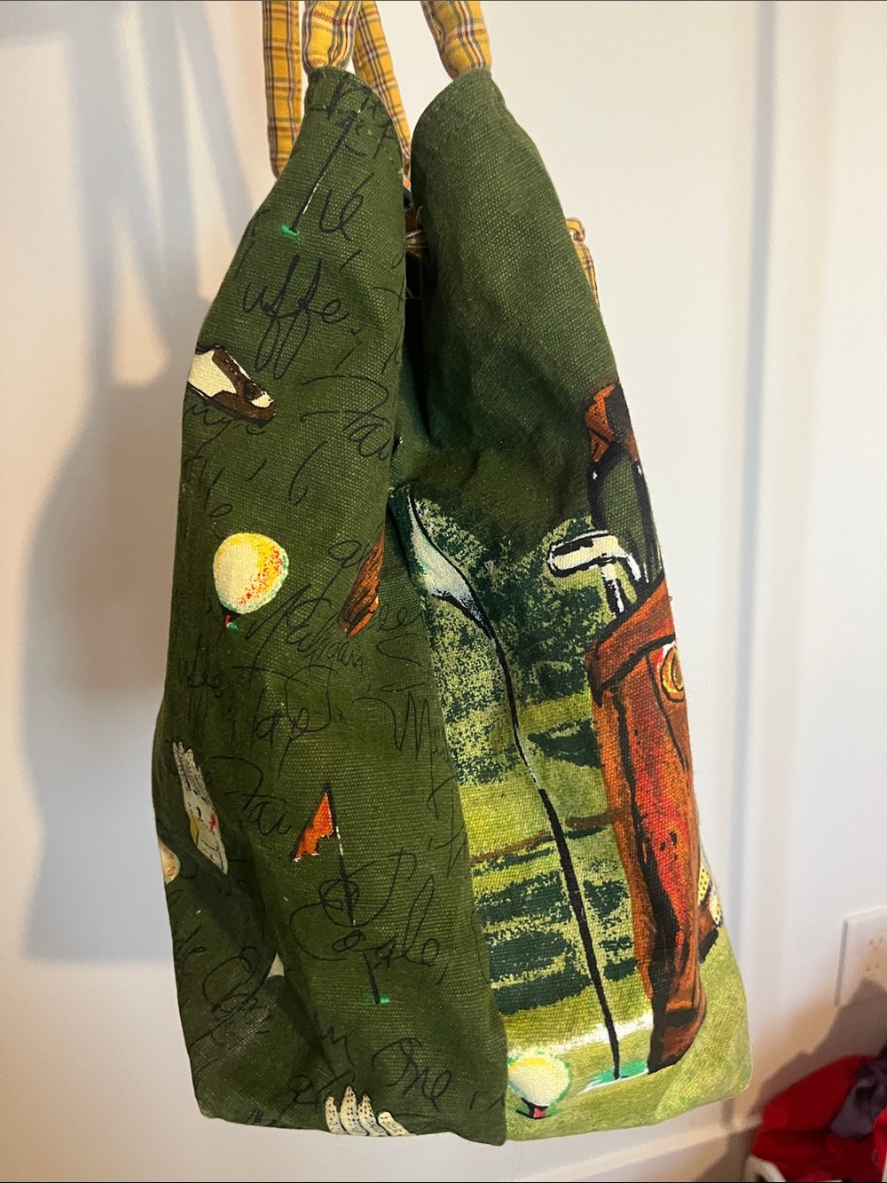 Vintage Green Golf Print Drawstring Tote Bag - Picture 5 of 9